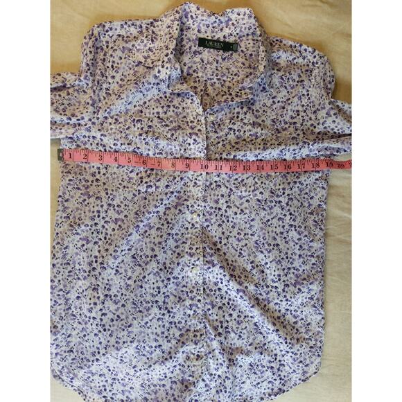 Lauren Ralph Lauren Purple Floral Button Down Shirt Size M Watercolor Print Top - Picture 4 of 7